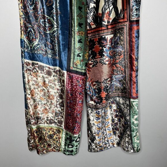 SFIZIO Pants Womens 2 Patchwork Velvet Trousers Pull-On Straight Wide Leg ITALY - Picture 7 of 13